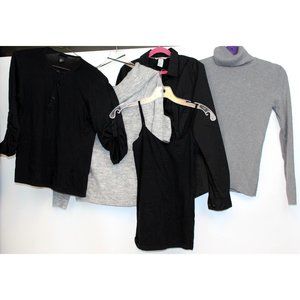 5 Pc Black Grey Sweater Shirt Basics Lot sz XS+M Button Cowl Turtle Neck Tank